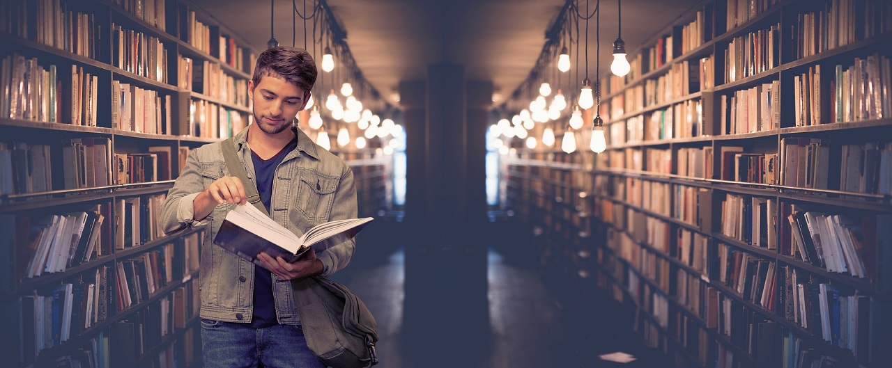 College student in a library